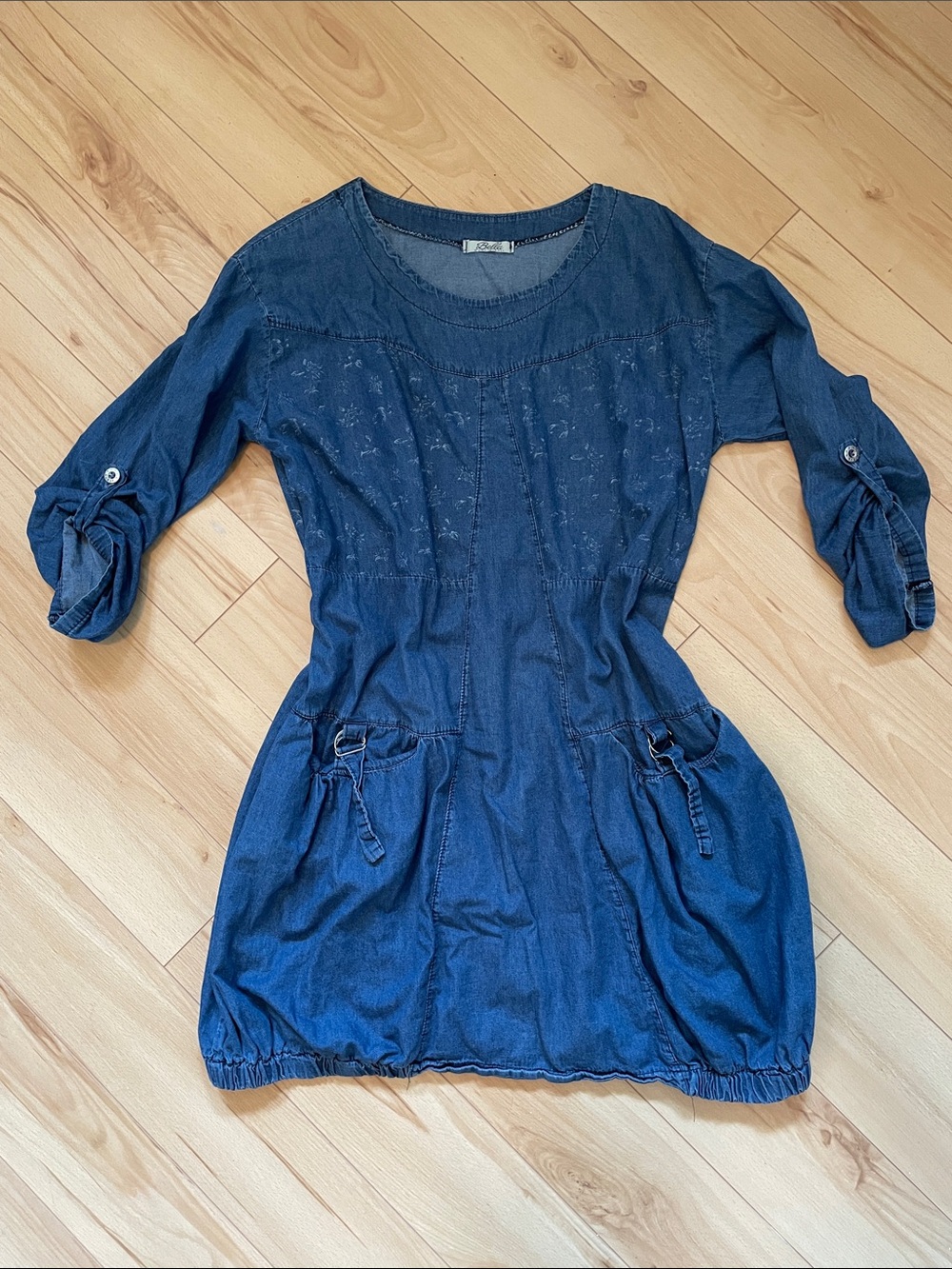 Vintage Bella Made in Italy Denim Long-Sleeve Tunic Dress with Bubble Skirt